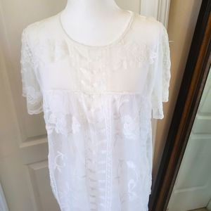White ivory lace floral leaf print blouse